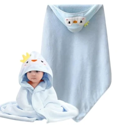 Image of BZQCPLX Hooded Baby Towel, Bath Towels with Hood, Penguin Animal Design Towel Hood Soft Absorbent Towels, Toddler for Newborn Boy and Girl (Blue)