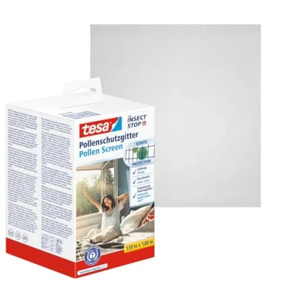 Image of tesa Pollen Screen Cut to Size, Transparent Protection Reduce Allergies for Inward Opening Windows incl. Self Adhesive Tape Anthracite 150 cm x 180