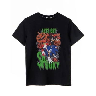 Image of SONIC THE HEDGEHOG Boys T Shirt Let&#039;s Get Spooky Black Graphic Tee for Children Halloween Pumpkin Shadow Fun Short Sleeve Top Cute &amp; Holiday Cartoon Gift Him