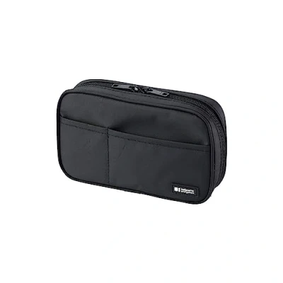 Image of LIHITLAB Zipper Pen Case, 7.9 x 2 4.7 Inches, Jet Black (A7551 124)