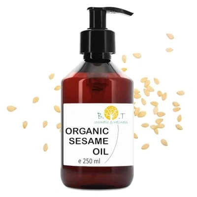 Image of 100% Pure and Natural Organic sesame Oil extracted from the cold pressing of seeds. Certified Organic. Skin Hair Care. Ayurveda Massage 250 ml 8.8fl oz