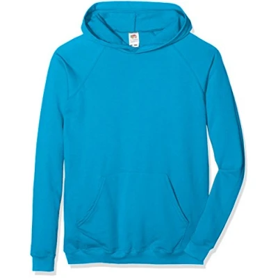 Image of Fruit of the Loom Unisex Kids Raglan Lightweight Hooded Sweat, Azure, 5 6 Years (Manufacturer Size:26)