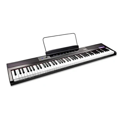 Image of RockJam 88 Key Digital Piano Keyboard with Full Size Semi Weighted Keys, Power Supply, Sheet Music Stand, Note Stickers &amp; Simply Lessons