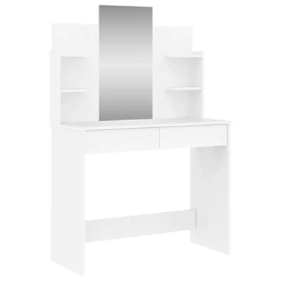Image of vidaXL Modern Vanity Desk White Engineered Wood Dressing Table with Mirror and Ample Storage for Cosmetics, Perfect Bedroom