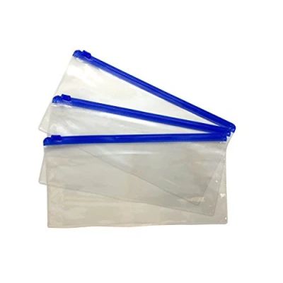 Image of Pack of 12 DL Blue Zip Zippy Bags Document Clear Plastic Transparent Storage Wallet by Janrax