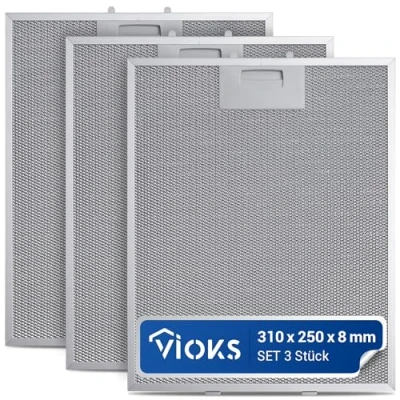 Image of VIOKS 3 x Grease Filter Cooker Hood Metal 310 250 mm Replacement for Bosch 353110 00353110 Extractor with One sided Release