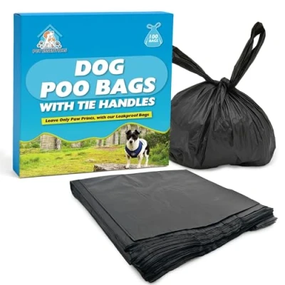 Image of 100pk Dog Poo Bags with Tie Handles Poop Doggie Bag Waste + SOL Sticker