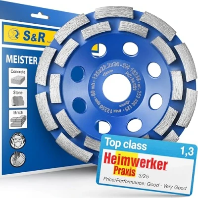 Image of S&amp;R 125mm Diamond Cup Wheel for Concrete, Granite &amp; Masonry 2 Row Professional Grade Grinding Disc Angle Grinders, Industrial Quality, Long Lasting