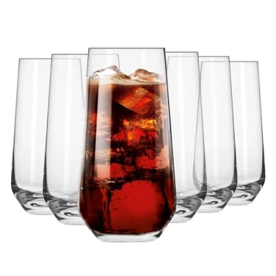 Image of Krosno Tall Water Juice Drinking Glasses Tumblers Glass Set of 6 480 ML Splendour Collection High Balls Large Highball Durable Home, Restaurants &amp; Parties Dishwasher Safe