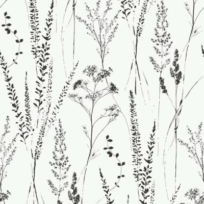 Image of Attitude Floral Grass Wallpaper White Black Sprig Flowers Trendy Stylish Textured Paste The Wall Vinyl