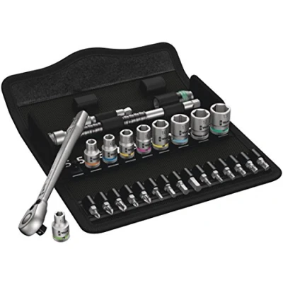 Image of Wera 05004018001 8100 SA 8 Zyklop Metal Ratchet Set with switch lever, 1/4&quot; drive, metric 28 pieces