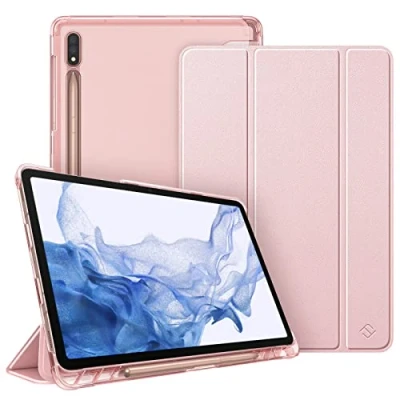 Image of FINTIE Case for Samsung Galaxy Tab S7 11&#039;&#039; 2020 SM T870(Wi Fi) T875(LTE) with S Pen Holder, Lightweight SlimShell Translucent Frosted Stand Back Cover, Auto Wake/Sleep, Rose Gold