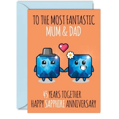 Image of Cute Sapphire Anniversary Card for Mum &amp; Dad 45 Years Together Happy 45th Wedding Cards Mum, A5 Greeting Forty Fifth Anniversaries