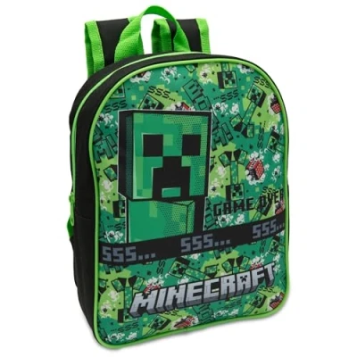 Image of Minecraft Kids Backpack Childrens School Bag with Creeper &amp; TNT Design Print Boys Nursery Rucksack