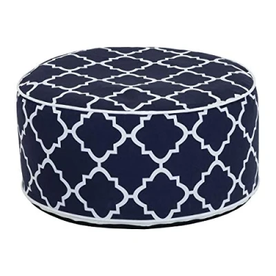 Image of Charles Bentley Indoor/Outdoor Inflatable Garden Foot Stool Pouffe Bean Bag Navy Blue And White Pattern H23cm Dia 53cm