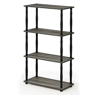 Image of Furinno Turn N Tube 4 Tier Multipurpose Shelf Display Rack with Classic Tubes, French Oak/Black, 18034GYW/BK