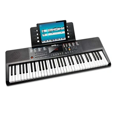 Image of RockJam 61 Key Compact Keyboard with Sheet Music Stand, Power Supply, Piano Note Stickers and Simply Lessons