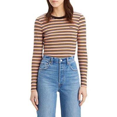 Image of Levi&#039;s Women&#039;s Long Sleeve Baby Tee T Shirt, Reanna Stripe Mole, XS