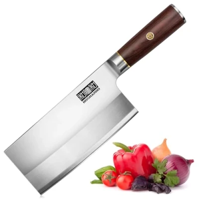Image of HOSHANHO Ultra Sharp Cleaver Knife, Powder Steel and High Carbon Chinese Butcher Knife with Wooden Handle, Meat for Home Restaurant