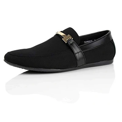 Image of Italian Design Designer Mens Leather Slip On Smart Loafers Shoes Black