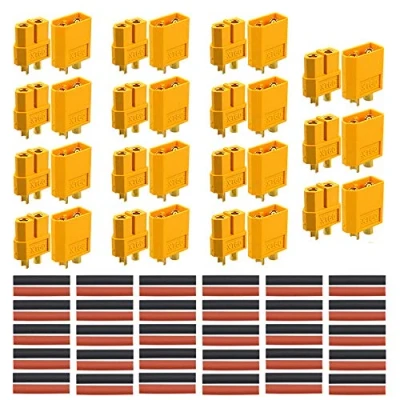 Image of QitinDasen 30Pcs Premium XT60 Bullet Connector, 15 Pair Male Female Battery Gold Plated Connector Power Plug with Heat Shrink Tube, for RC Lipo