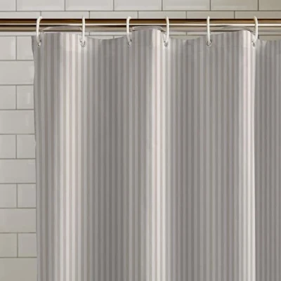 Image of Catherine Lansfield Timeless Stripe 180x180cm Shower Curtain Natural