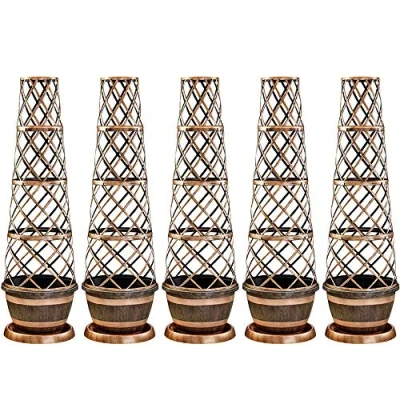 Image of Thompson &amp; Morgan Stylish Flower Tower Pot Barrel Effect Plant Design with Pot, Saucer and Frame Perfect for Climbing Plants, 5 x