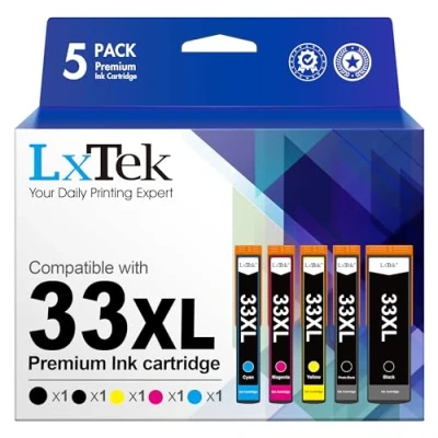 Image of LxTek 33XL Compatible Replacement for Epson 33 XL Ink Cartridges Expression Premium XP 640 530 900 540 7100 830 630 645 (5 Pack)