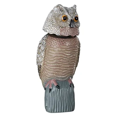 Image of Navaris Owl Decoy to Scare Birds Away Scarecrow with Moving Head Plastic Statue Rotating Bird Deterrent for Outdoor Garden Yard