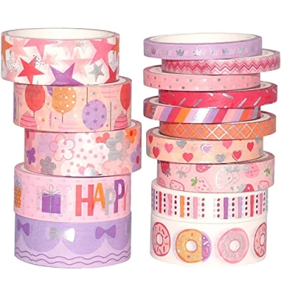 Image of YUBX Birthday Washi Tape Set 15 Rolls Silver Foil Print Decorative Masking Tapes for Arts, DIY Crafts, Bullet Journals, Planners, Scrapbook, Wrapping