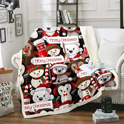 Image of Loussiesd Christmas Theme Blanket Cartoon Deer Fleece Throw for Sofa Couch Bed Rabbit Cute Animal Sherpa Xmas Gift Plush Fuzzy Room Decor Single 50&quot;x60&quot;