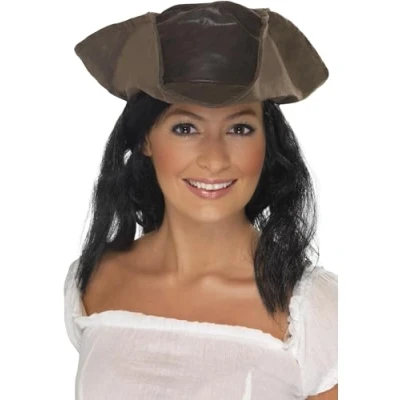 Image of Smiffy&#039;s Leather Look Pirate Hat Hair Brown with Black