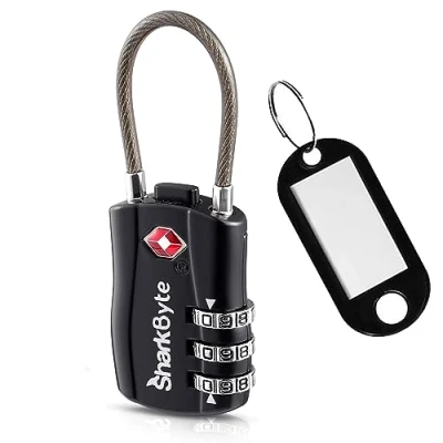 Image of SharkByte TSA Suitcase Locks 3 Dial Security Travel Combination Padlock, Flexible Cable Wire Lock for Suitcases Luggage Case Bag Gym Locker Code Small Padlock (Pack of 1)