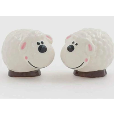 Image of Pair of Sheep Salt &amp; Pepper Shakers Fun Ceramic Tableware Cruet Set White and Black 8cm