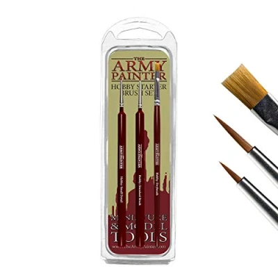 Image of The Army Painter Hobby Starter Brush Set, 3 Paint Brushes For Acrylic Paint, Drybrush, Small Detail And Standard Brush, Fine Tip Model Miniature Fantasy Painting