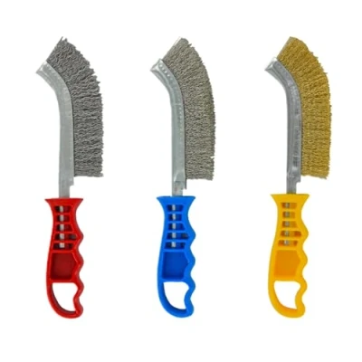 Image of Tivoly XT202510101 Set of 3 Ergonomic Hand Brushes: Steel Wire, Brass Plated Stainless Wire