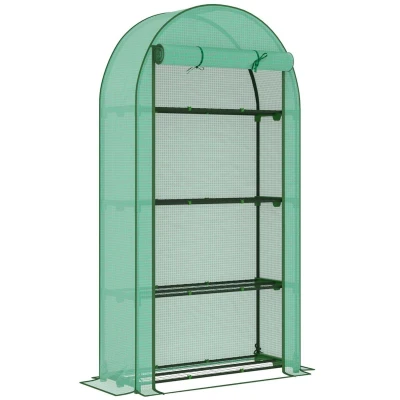 Image of Outsunny 4 Tier Mini Greenhouse with Reinforced PE Cover Green
