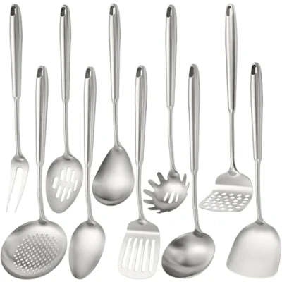 Image of Shaorangrang Stainless Steel Kitchen Utensil Set, Cooking Utensils, Potato Masher, Solid Spoon, Slotted Spoon