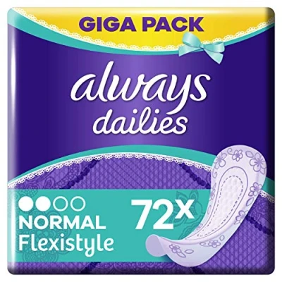 Image of Always Dailies Women&#039;s Flexistyle Normal Pantiliners (72 Pads) Giga Pack, Suitable for All Panty Shapes