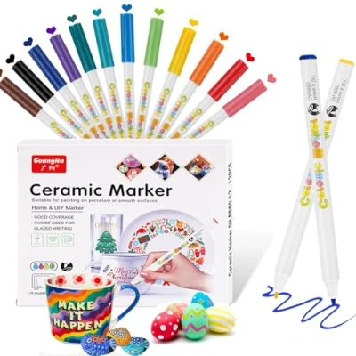 Image of SHUBEIEUMI Acrylic Paint Pens Markers, 12 Colors Pens, Waterproof Ceramic Marker Pen Set for Rocks Painting, Wood, Fabric, Plastic, Pumpkins, Mugs, DIY Festival Craft