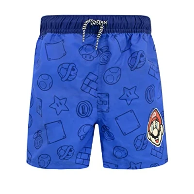Image of SUPER MARIO BROS Boys Swim Shorts Gaming Swimwear for Kids Blue 7 8 Years