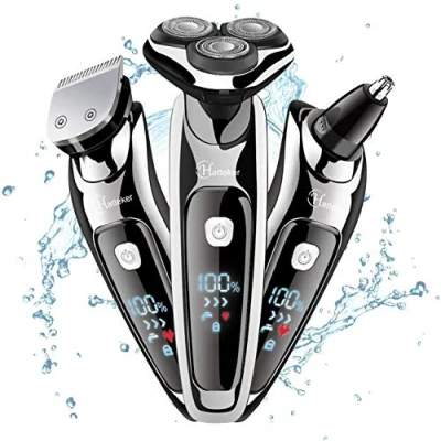Image of Hatteker Mens Electric Shaver Razor Beard Trimmer Rotary for Men Cordless Sideburn Nose Wet Dry Waterproof USB Rechargeable Classic Black 3 in 1