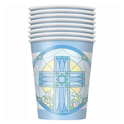 Image of Unique Industries 45156 9oz Blue Sacred Cross Religious Party Cups, 8ct, Paper