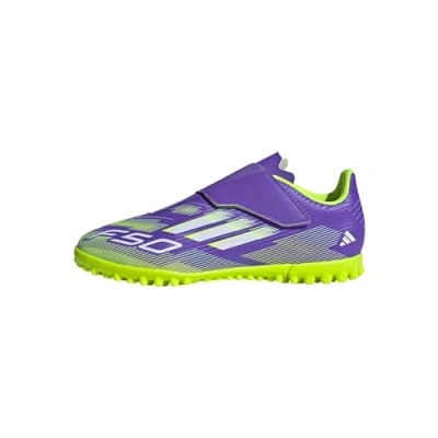 Image of adidas Performance F50 CLUB Unisex Football boots turf for kids, Size: 12K, Purple rush/white/lucid lemon shoes