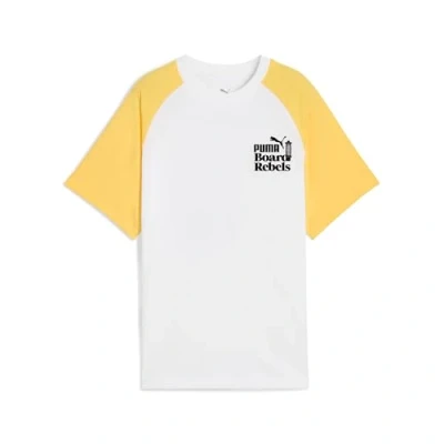 Image of Puma Graphic TEE Unisex Print Tshirt for kids, Size: 8y(7 8y), White/sunny yellow