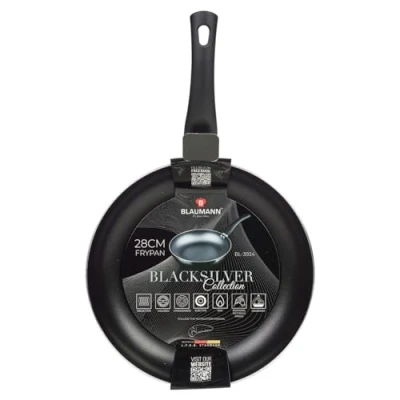 Image of BLAUMANN Cookware Frying Grill Pots Pan Saucepan Casserole Soft Touch Handle Lid (Matt Black, 28x5.5cm 2.7L)