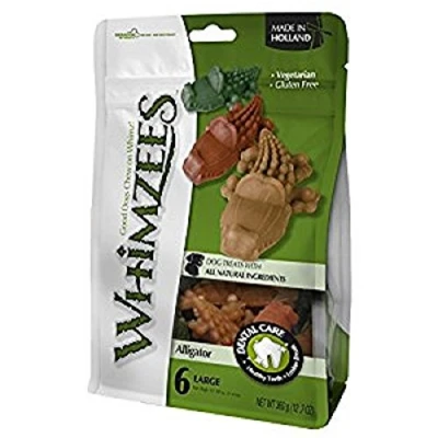 Image of WHIMZEES Natural Dental Dog Chews Long lasting, Large Alligator, 6 Pieces
