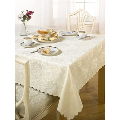 Image of Emma Barclay Damask Rose Jacquard Table Cloth in Cream 52x52 (132x132cm)