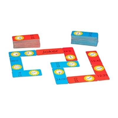 Image of Wissner 200095.IMP Domino, Learning Game for Children to Practice The Clock and time Information, Made from Recycled Cardboard, Blue,red, Standard