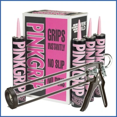 Image of 12X Everbuild Pinkgrip Building Adhesive + Applicator Gun